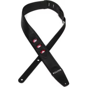 Relish Leather Guitar Strap with Pick Holders - Black