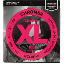 D'Addario ECB81-5 Chromes Flatwound 5-string Bass Strings - .045-.132, Light