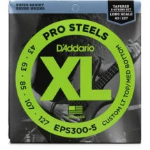 D'Addario EPS300-5 Pro Steels Custom Light Top / Medium Bottom Tapered Round Wound Steel 5-string Long Scale Bass - .043-.127