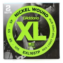 D'Addario EXL165 Regular Light Top/ Medium Bottom Nickel Wound Long Scale Bass Strings - .045-.105 2-pack