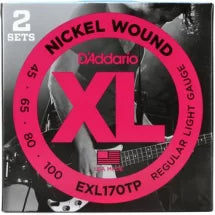 D'Addario EXL170 Regular Light Nickel Wound Long Scale Bass Strings - .045-.100 2-pack