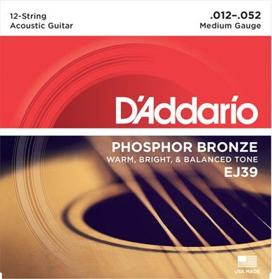 D'Addario Phosphor Bronze 12 String Acoustic Guitar EJ39 Med 12-52