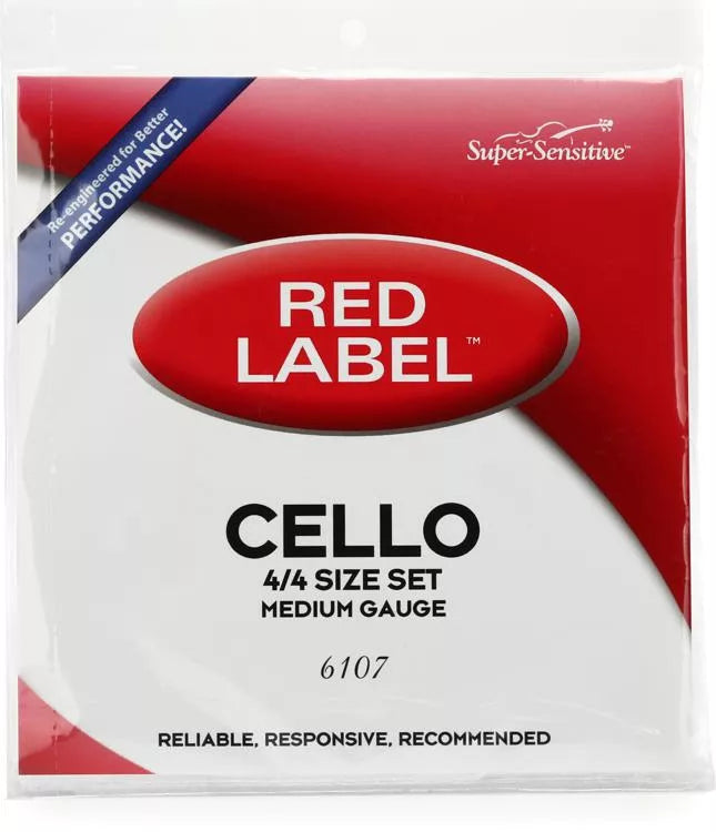 Super-Sensitive 6107 Red Label Cello String Set - 4/4 Size