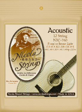 Nicola Brand Strings 12 String NIC760 Phosphor Bronze  Medium Tension  Gauges:  .010 .014 .023 .030 .038 .048  .010 .014 .009 .012 .018p .027w