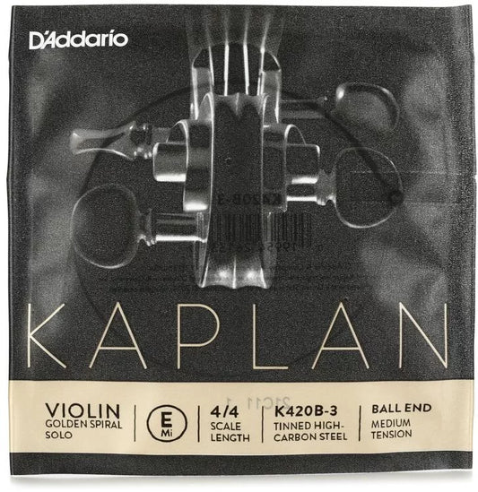 D'Addario K420B-3 Kaplan Violin E String - 4/4 Scale Steel with Ball-end