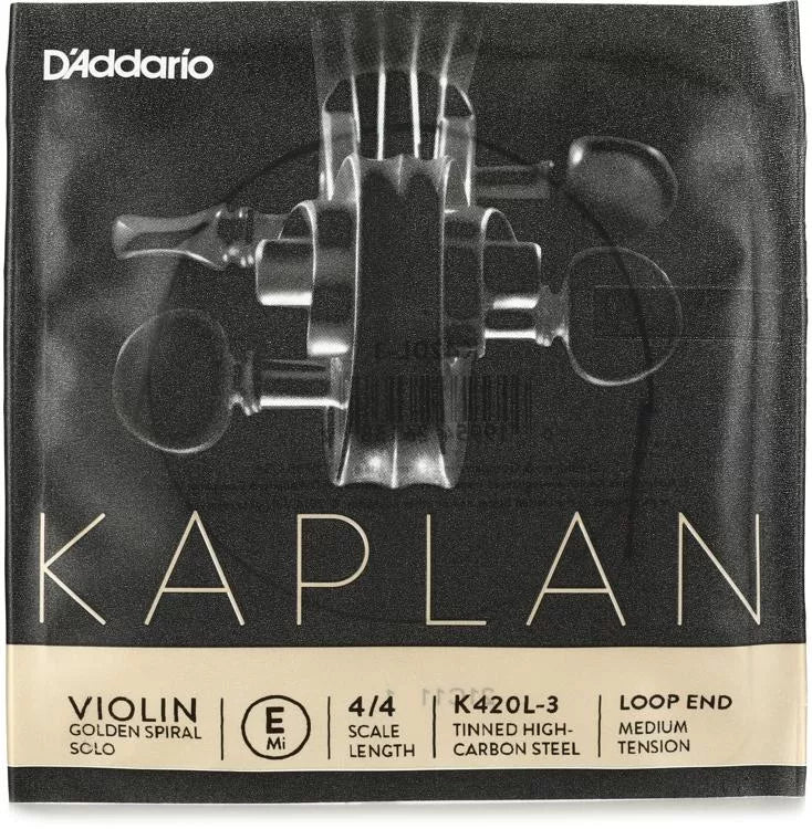 D'Addario K420L-3 Kaplan Violin E String - 4/4 Scale Steel with Loop-end