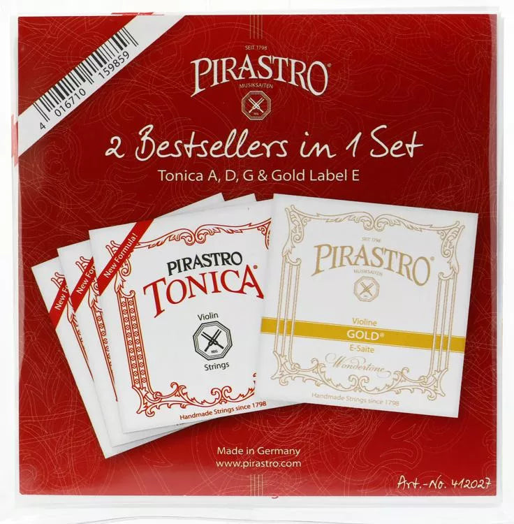 Pirastro Tonica Violin String Set - 4/4 Size Gold Label with Ball-end E