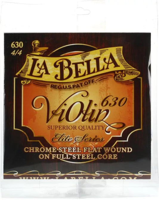 La Bella 630-4/4 Violin String Set - 4/4 Scale Chrome Steel Flat Wound