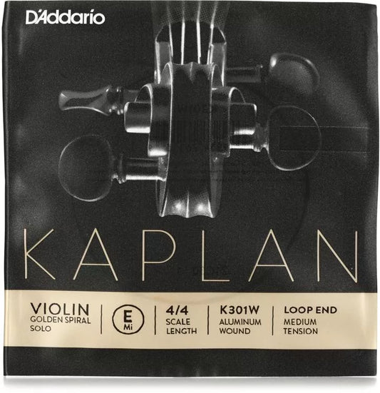 D'Addario K301W Kaplan Violin E String - 4/4 Scale Aluminum Wound with Loop-end