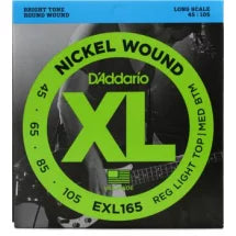 D'Addario EXL165 Regular Light Top/ Medium Bottom Nickel Wound Long Scale Bass Strings - .045-.105