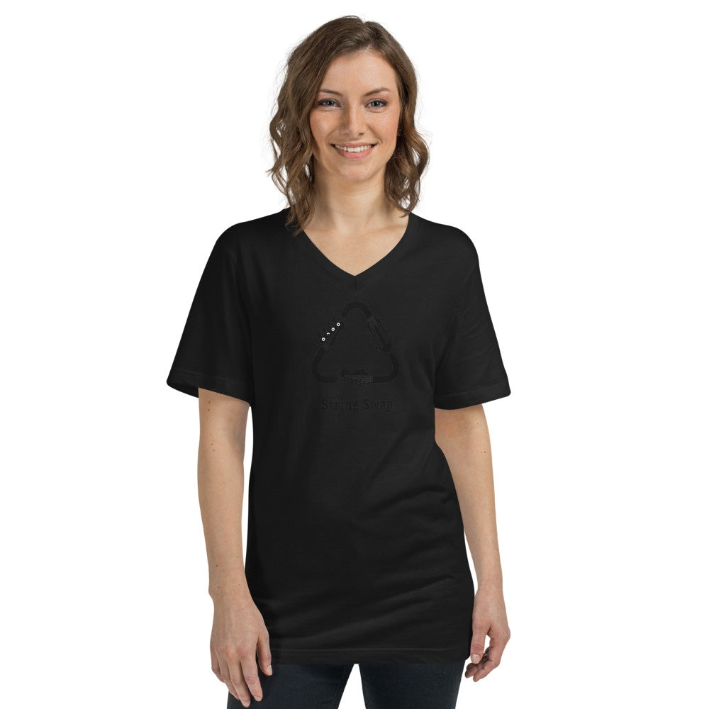 Unisex Short Sleeve V-Neck T-Shirt black logo - Black, S